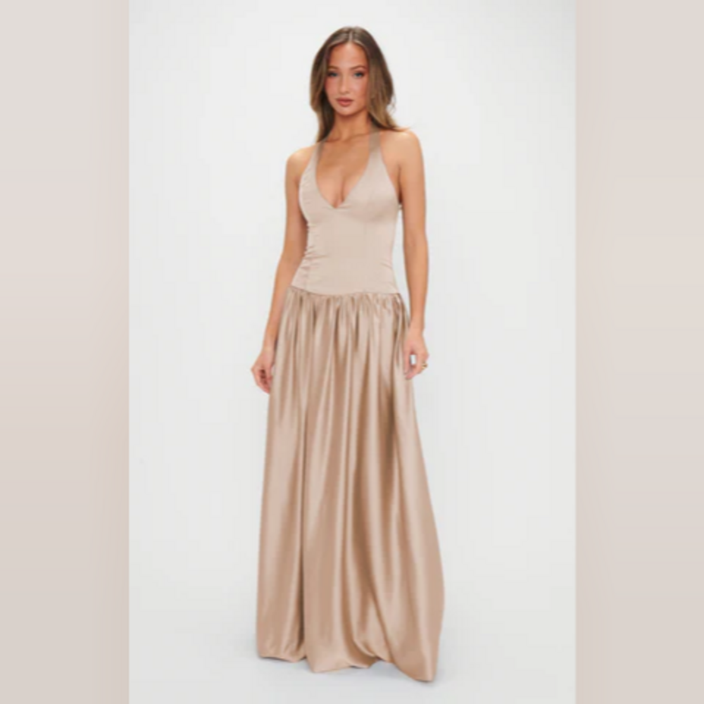 Show Me Your Mumu Eliza Maxi Dress ~ Champagne Luxe Satin in Cream